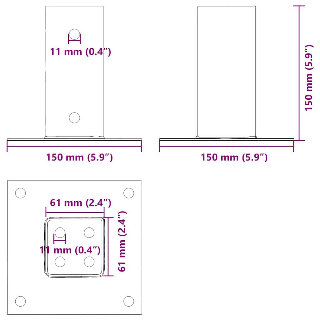 vidaXL Pfostenträger Quadrat 4 Stk. 61x61 mm Pulverbeschichteter Stahl