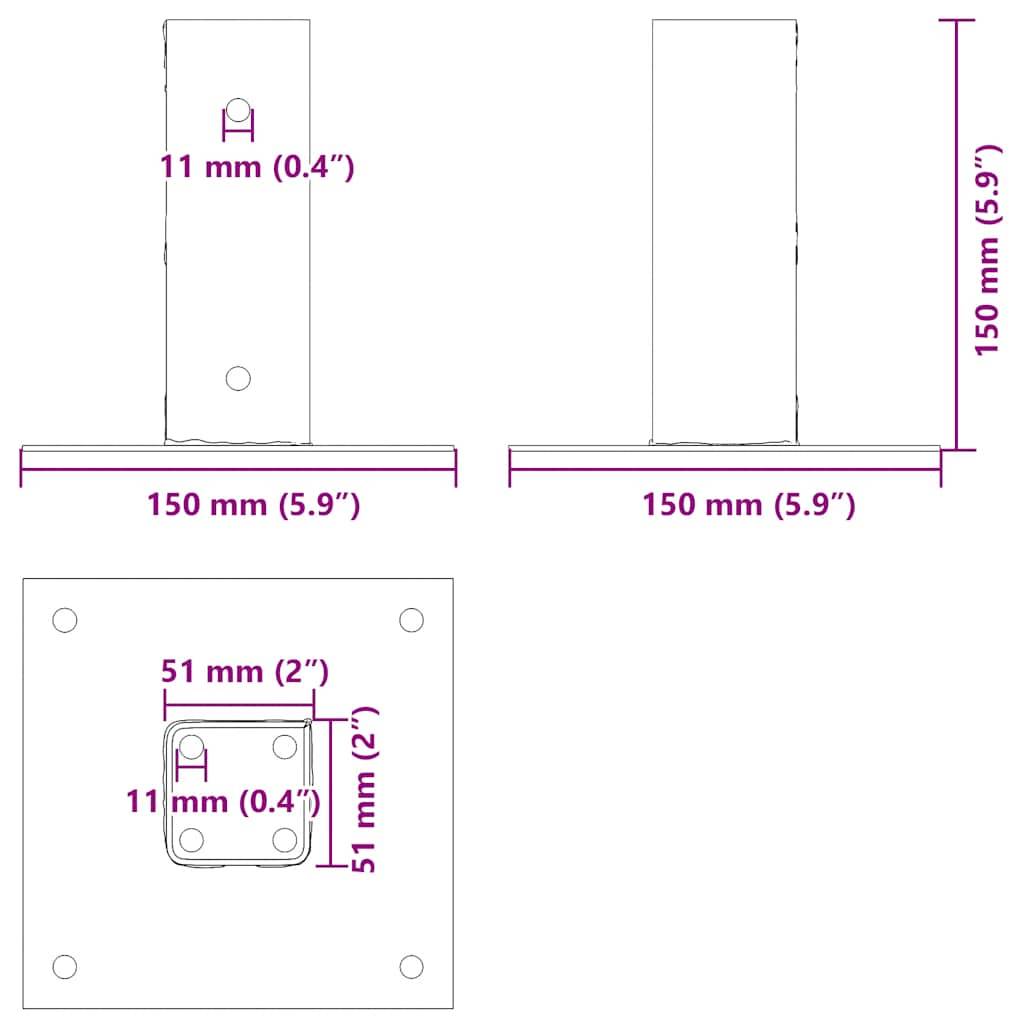 vidaXL Pfostenträger Quadratisch 12 Stk. Silber 51x51mm Stahl Verzinkt