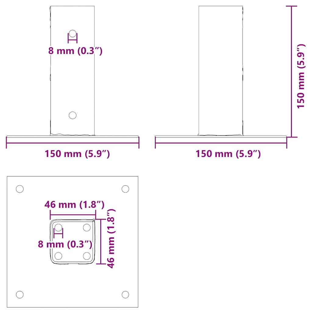 vidaXL Pfostenträger Quadrat 4 Stk. 46x46mm Pulverbeschichteter Stahl