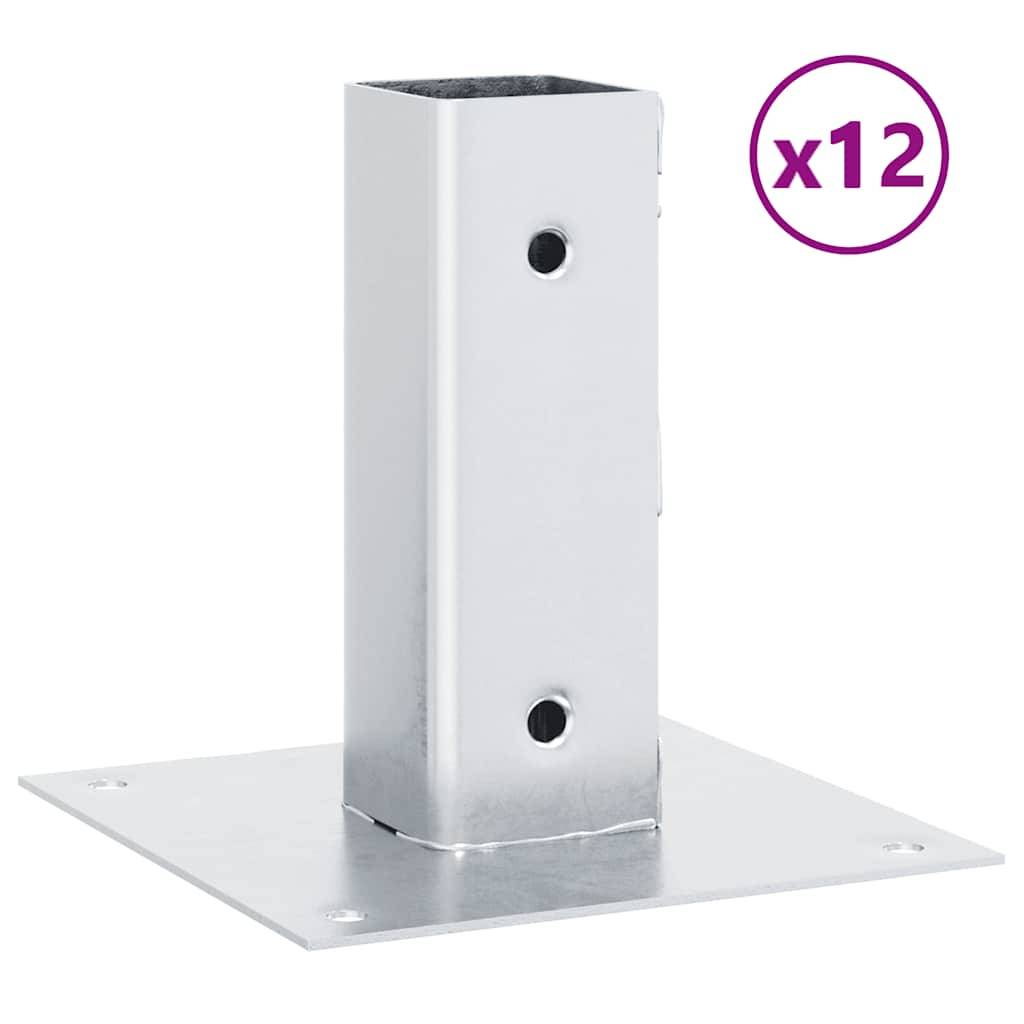vidaXL Pfostenträger Quadratisch 12 Stk. Silber 46x46mm Stahl Verzinkt