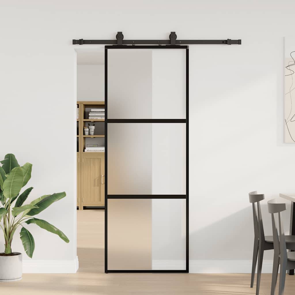 vidaXL Schiebetür mit Beschlag Schwarz 76x205 cm Hartglas