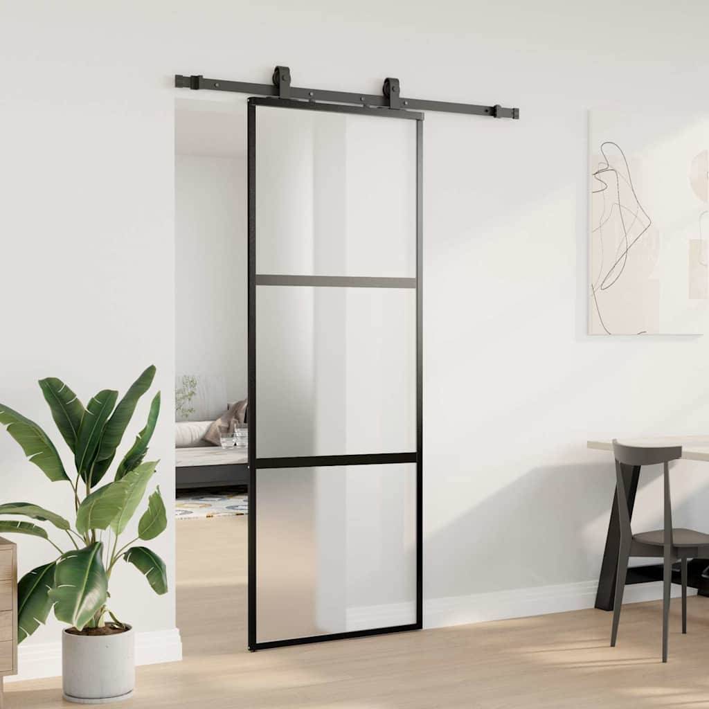 vidaXL Schiebetür mit Beschlag Schwarz 76x205 cm Hartglas