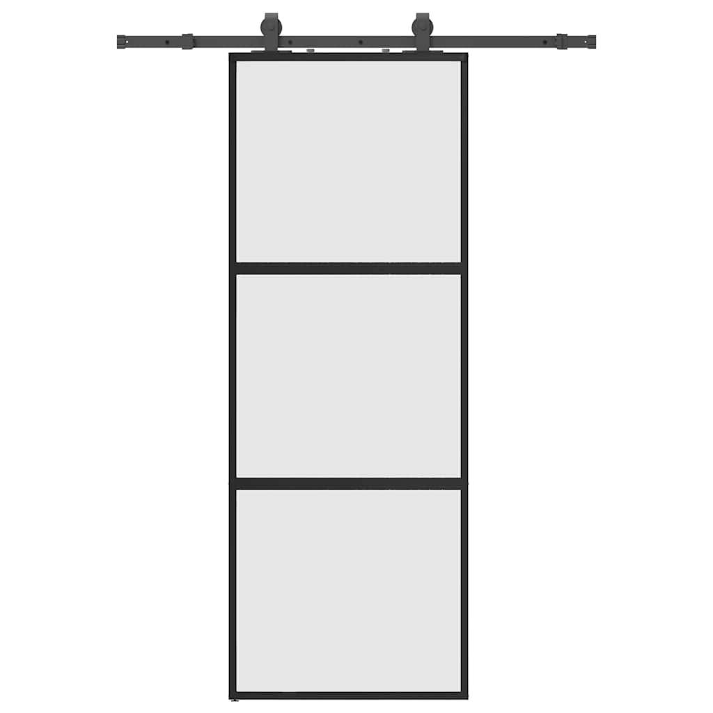vidaXL Schiebetür mit Beschlag Schwarz 76x205 cm Hartglas