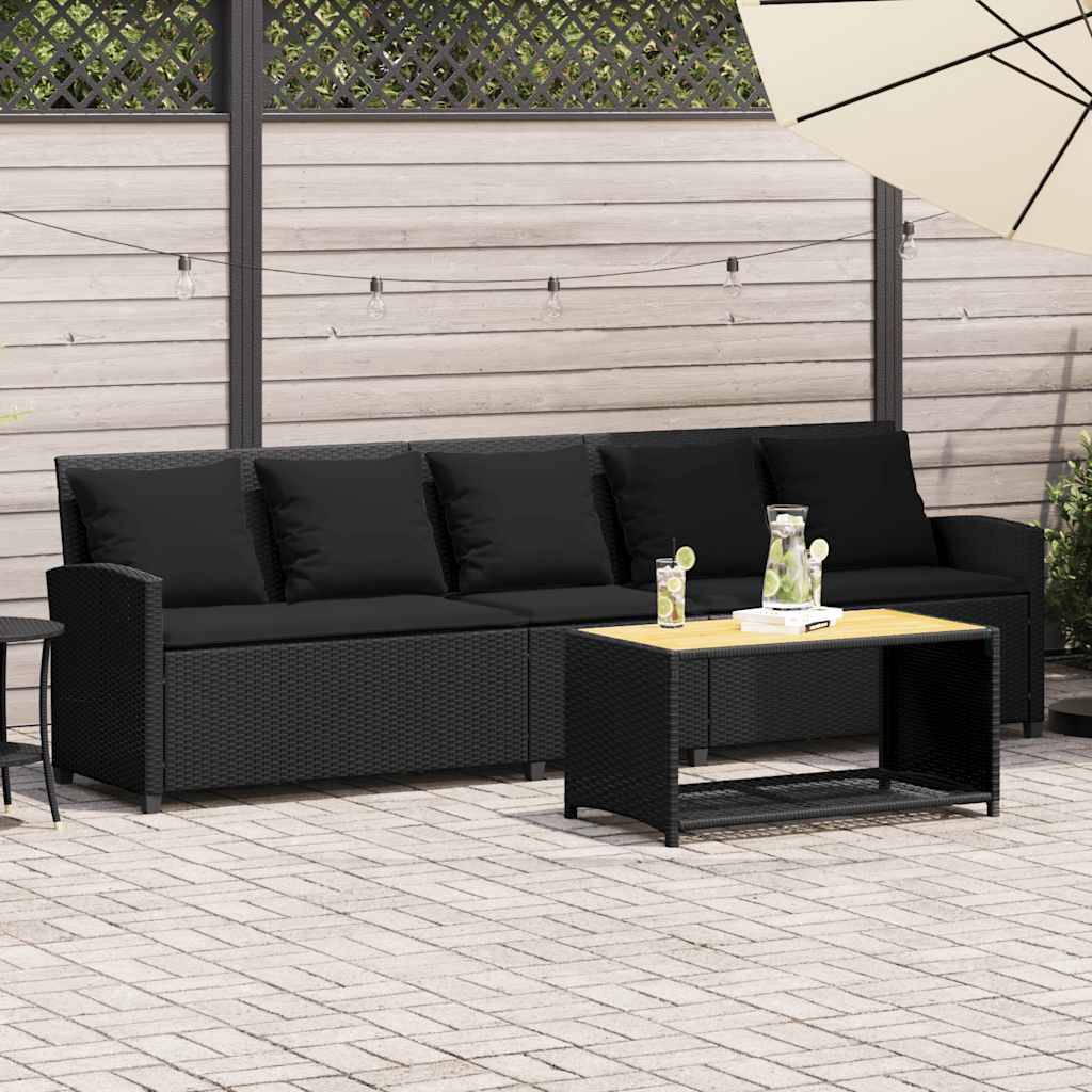 vidaXL Gartensofa 5-Sitzer mit Kissen Schwarz Poly Rattan
