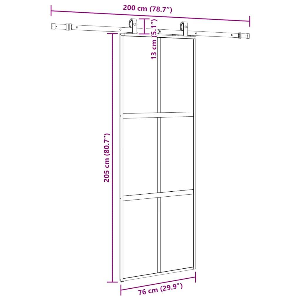vidaXL Schiebetür mit Beschlag Schwarz 76x205 cm Hartglas