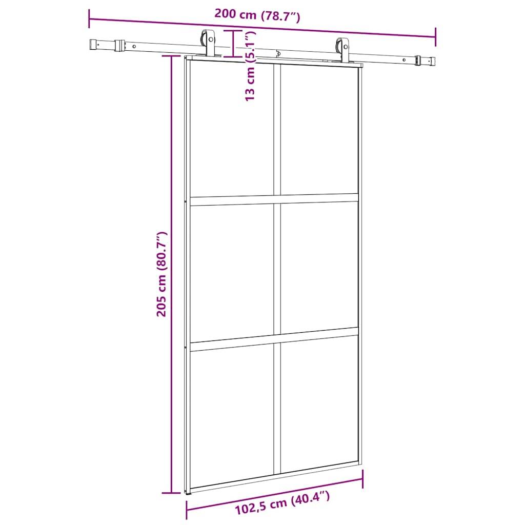 vidaXL Schiebetür mit Beschlag Schwarz 102,5x205 cm Hartglas