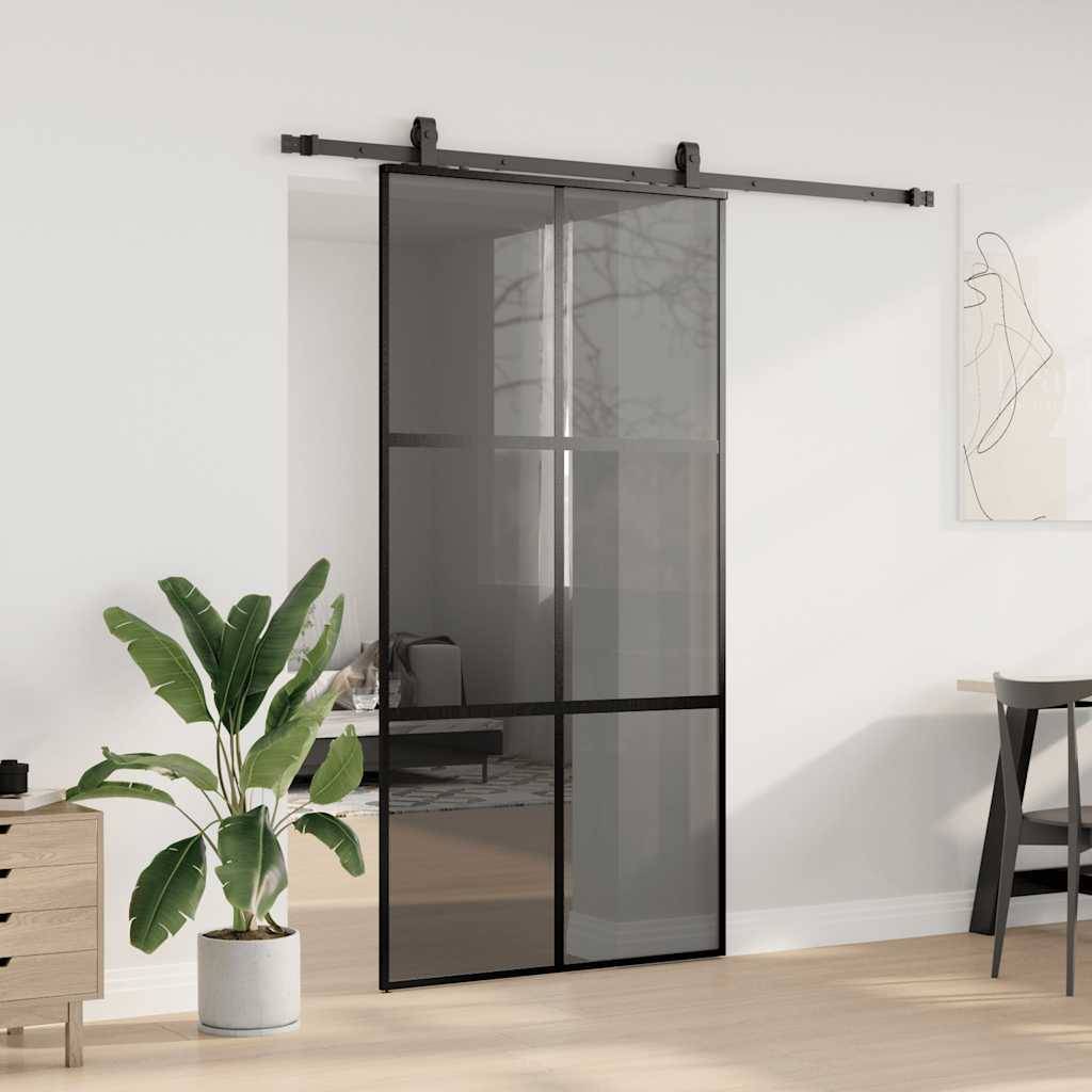 vidaXL Schiebetür mit Beschlag Schwarz 102,5x205 cm Hartglas