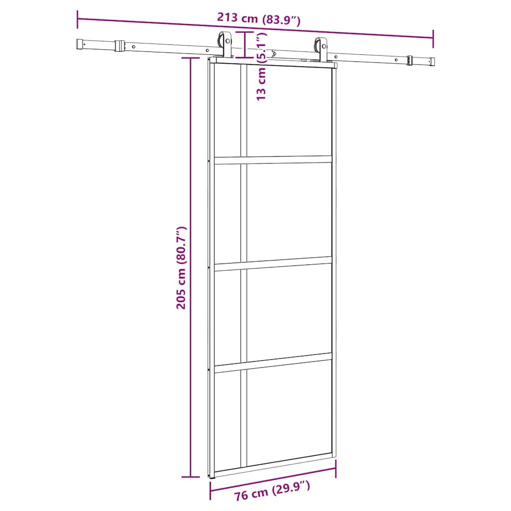 vidaXL Schiebetür mit Beschlag Schwarz 76x205 cm Hartglas