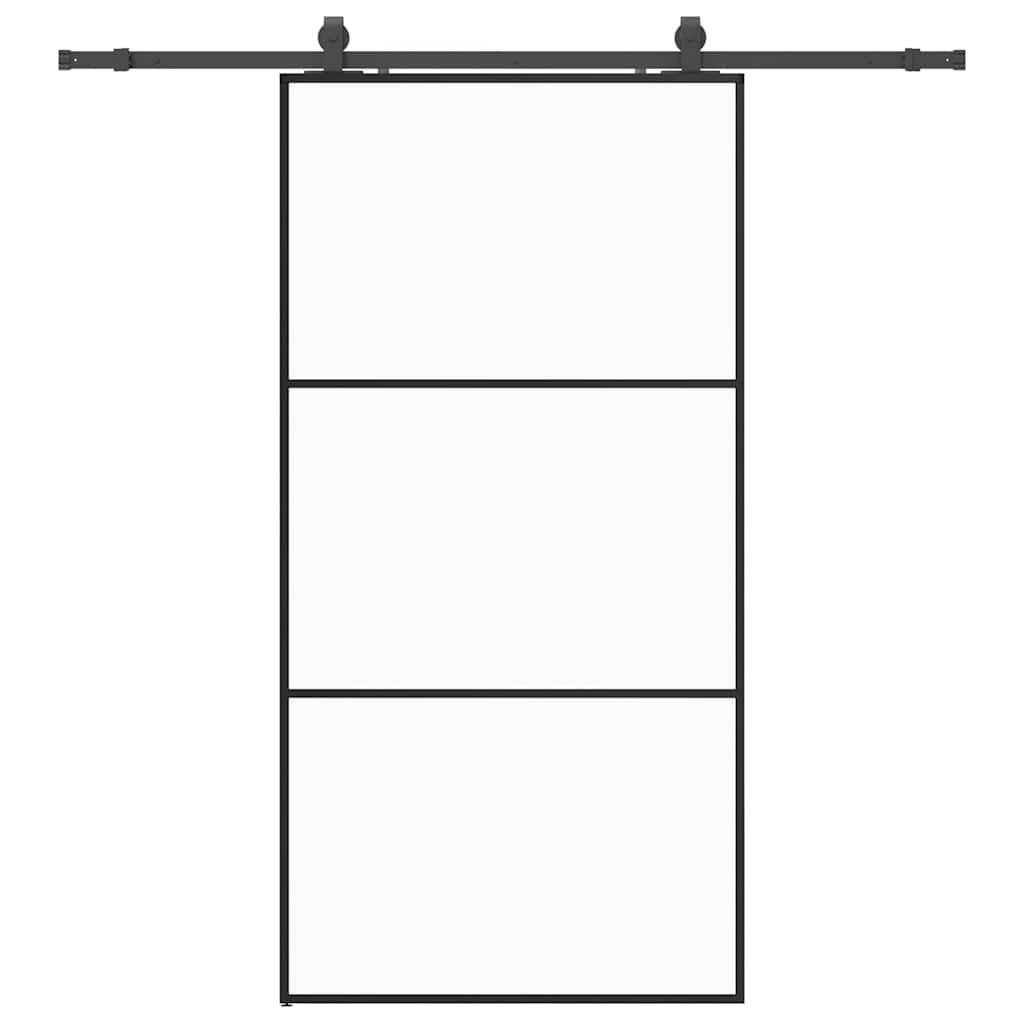 vidaXL Schiebetür mit Beschlag Schwarz 102x205 cm ESG-Glas