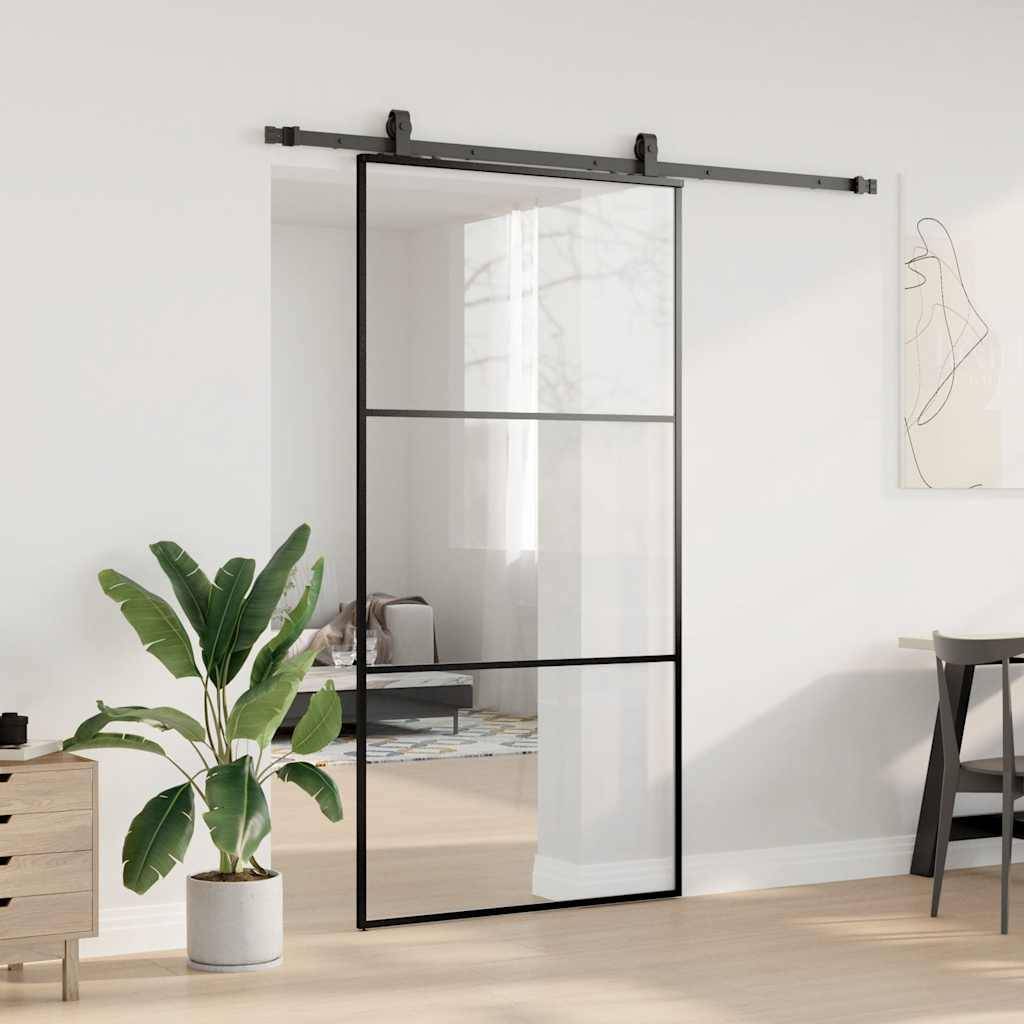 vidaXL Schiebetür mit Beschlag Schwarz 102x205 cm ESG-Glas