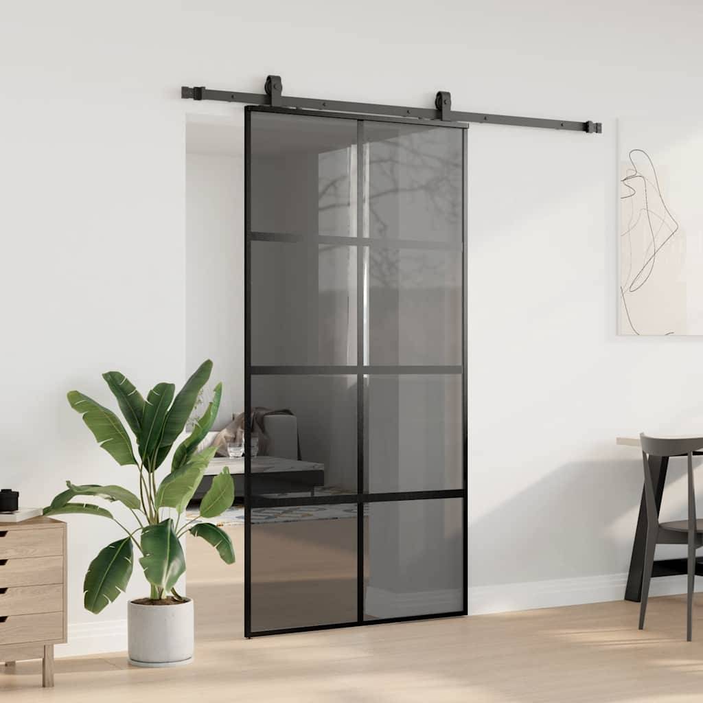 vidaXL Schiebetür mit Beschlag Schwarz 102,5x205 cm Hartglas