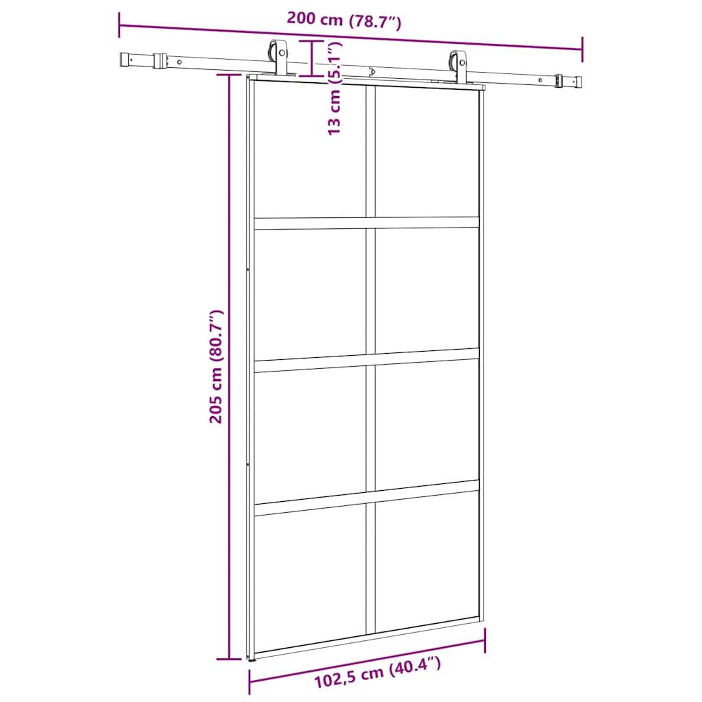 vidaXL Schiebetür mit Beschlag Schwarz 102,5x205 cm Hartglas