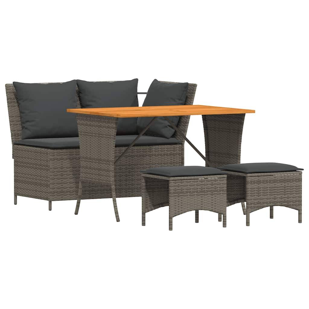 vidaXL 4-tlg. Garten-Essgruppe mit Kissen Grau Poly Rattan