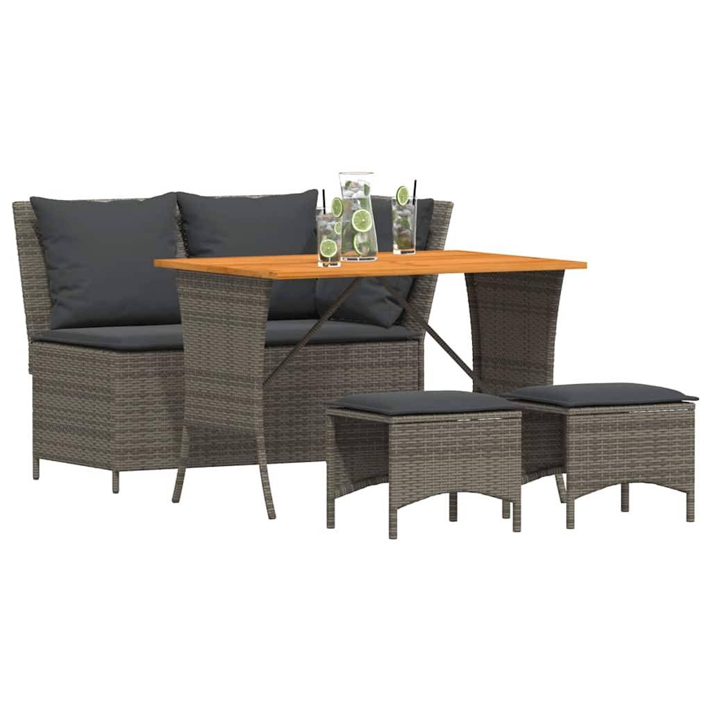 vidaXL 4-tlg. Garten-Essgruppe mit Kissen Grau Poly Rattan