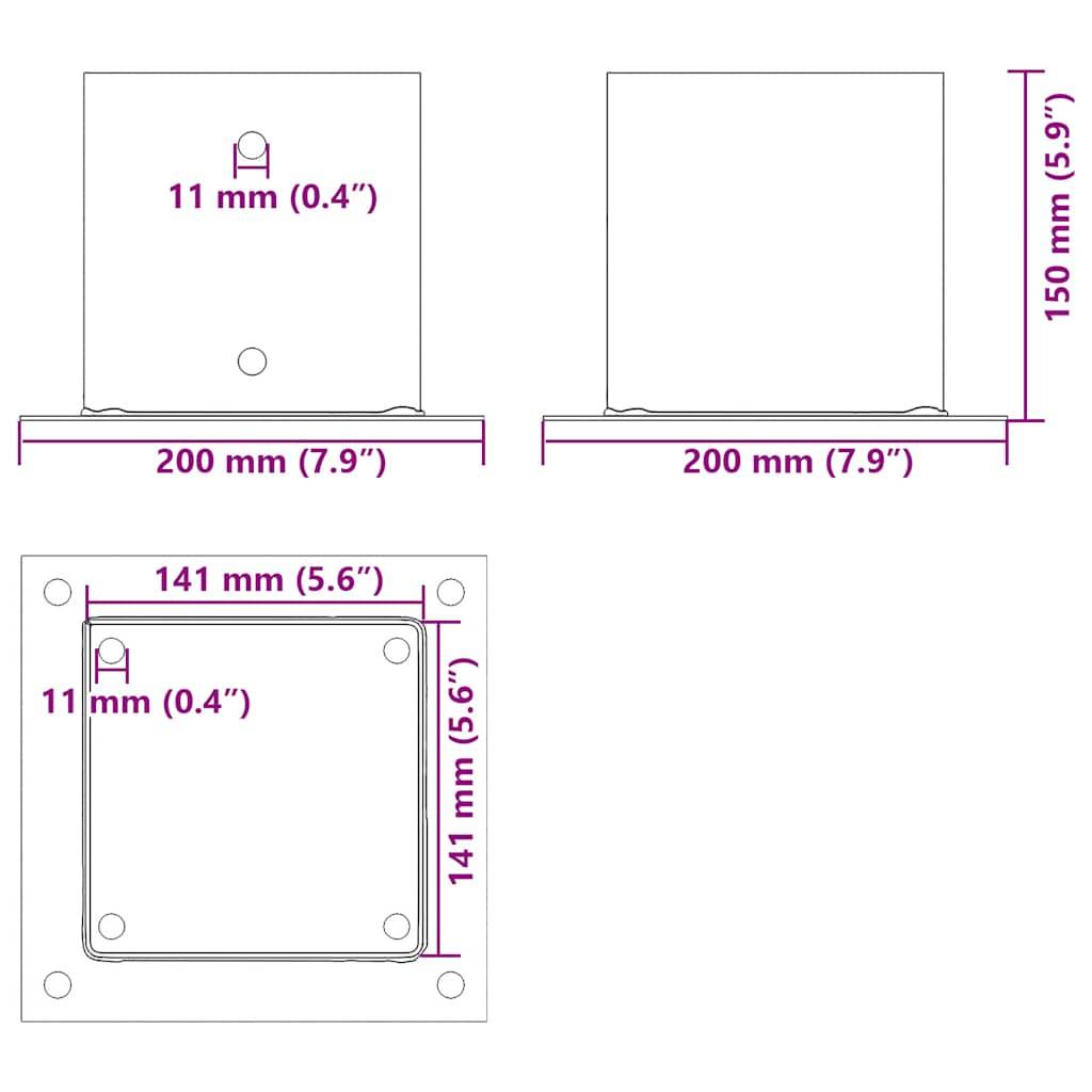 vidaXL Pfostenträger Quadrat 4 Stk. 141x141 mm Stahl Pulverbeschichtet