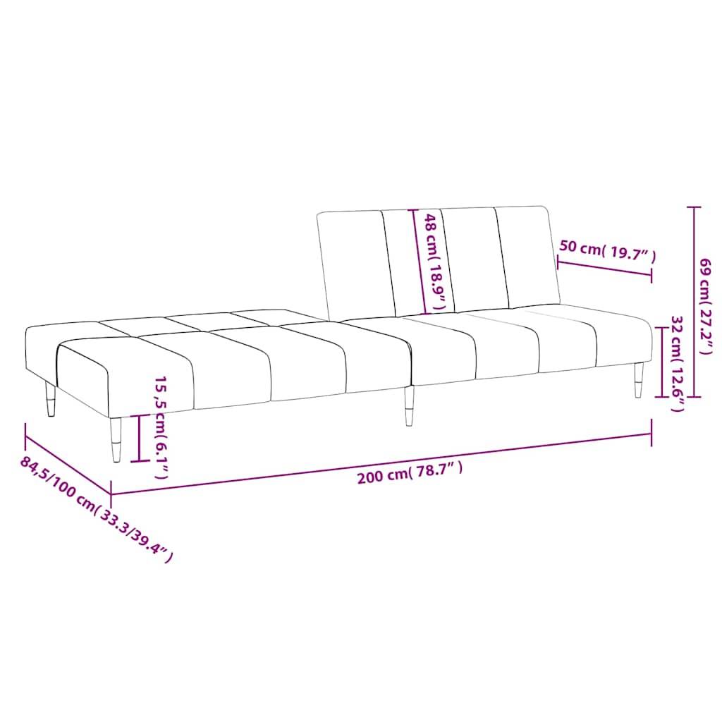 vidaXL Schlafsofa 2-Sitzer Creme Samt