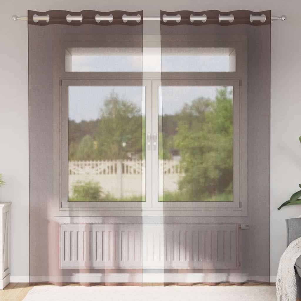 vidaXL Voile Vorhänge mit Ösen 2 Stk. Braun 140x225 cm