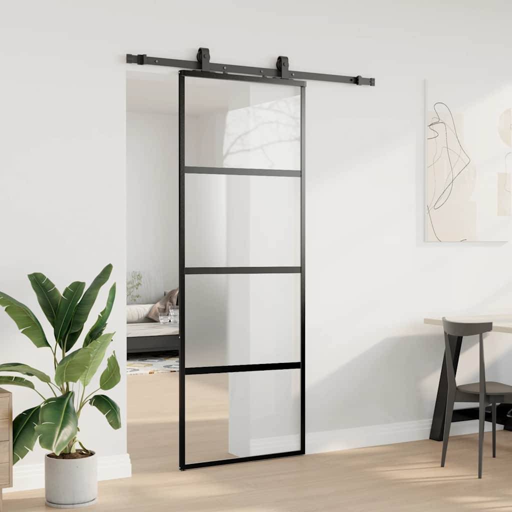 vidaXL Schiebetür mit Beschlag Schwarz 76x205 cm Hartglas