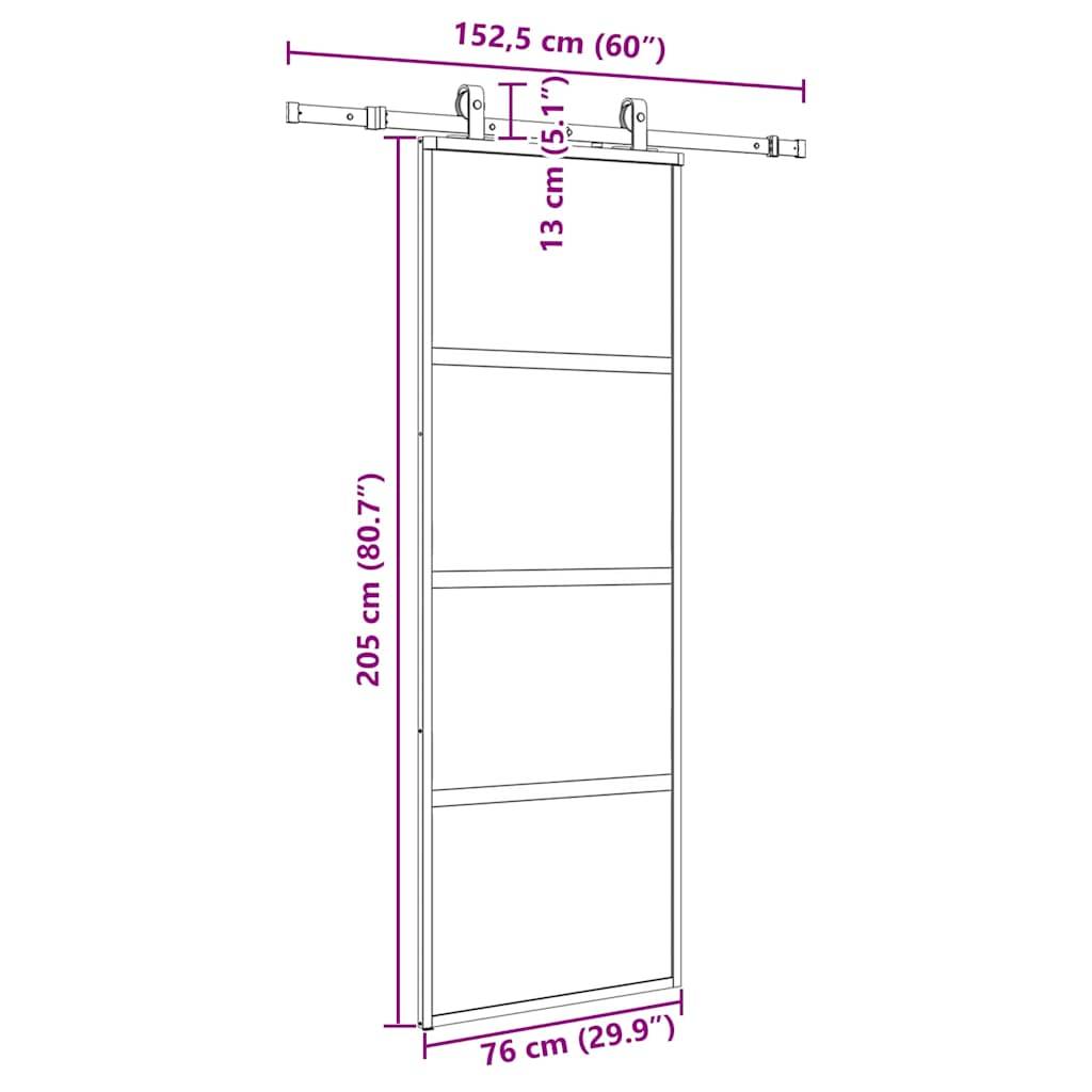 vidaXL Schiebetür mit Beschlag Schwarz 76x205 cm Hartglas