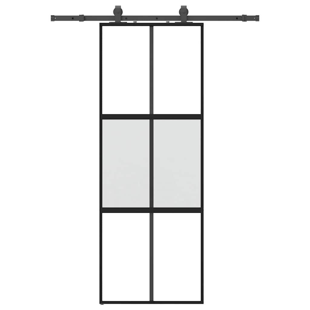 vidaXL Schiebetür mit Beschlag Schwarz 76x205 cm Hartglas