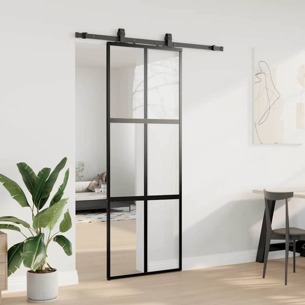 vidaXL Schiebetür mit Beschlag Schwarz 76x205 cm Hartglas