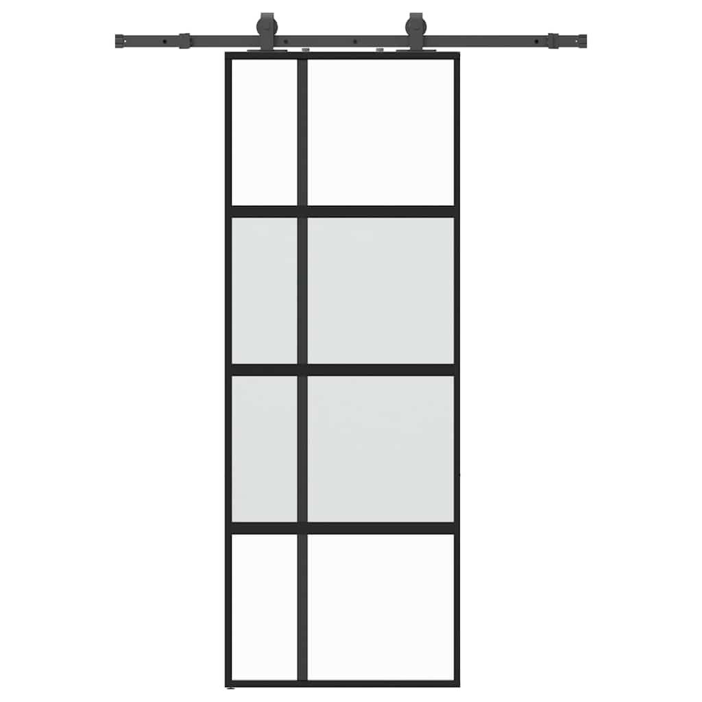 vidaXL Schiebetür mit Beschlag Schwarz 76x205 cm Hartglas
