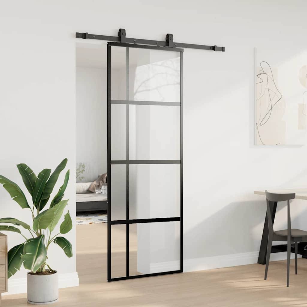 vidaXL Schiebetür mit Beschlag Schwarz 76x205 cm Hartglas