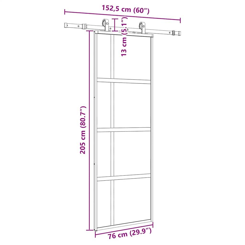 vidaXL Schiebetür mit Beschlag Schwarz 76x205 cm Hartglas