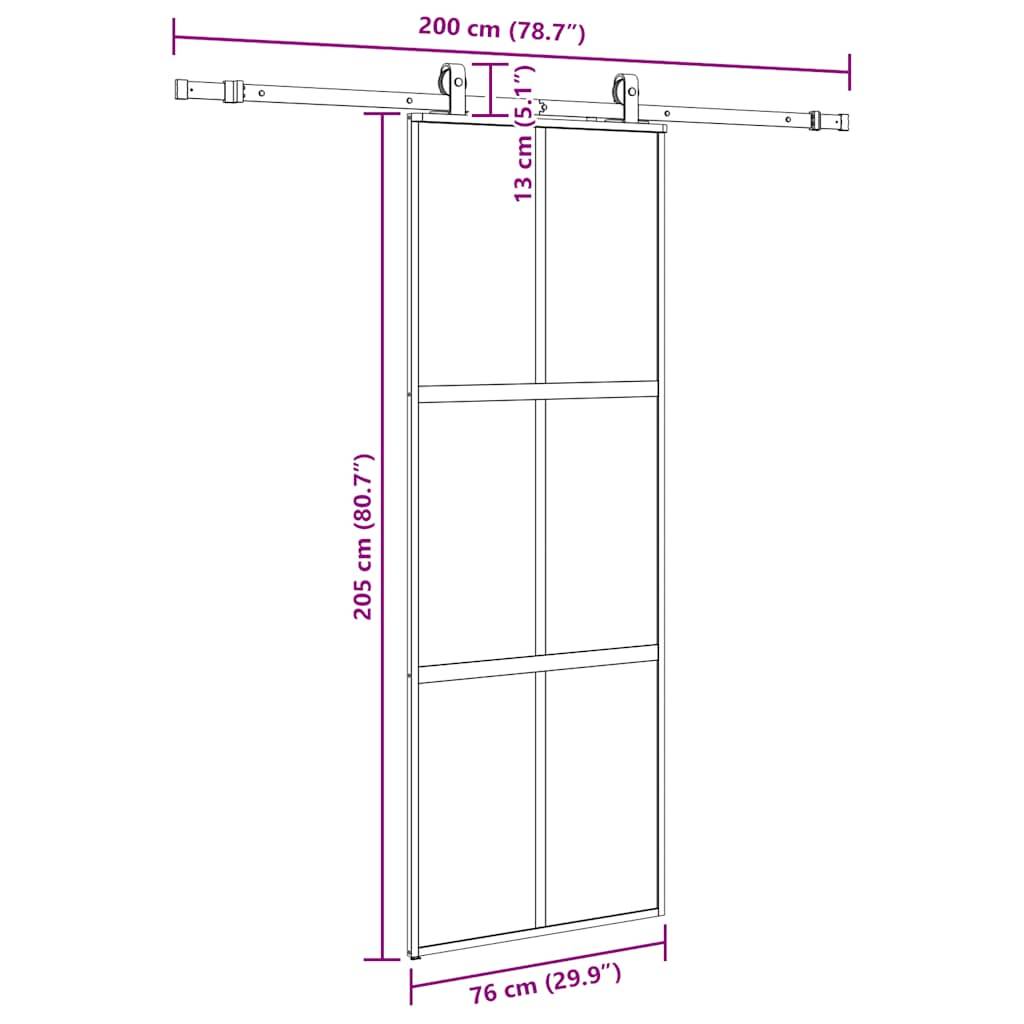vidaXL Schiebetür mit Beschlag Schwarz 76x205 cm Hartglas
