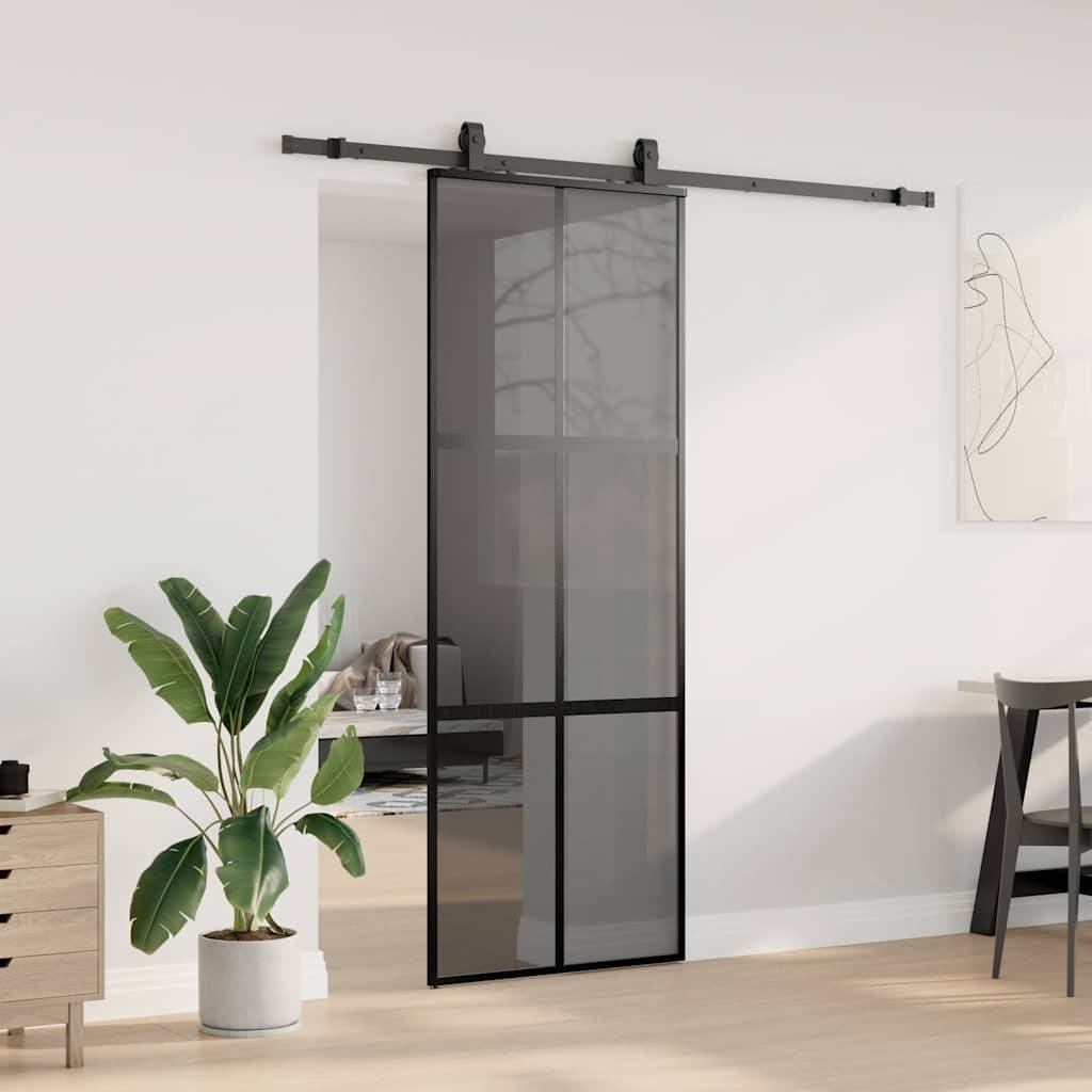 vidaXL Schiebetür mit Beschlag Schwarz 76x205 cm Hartglas