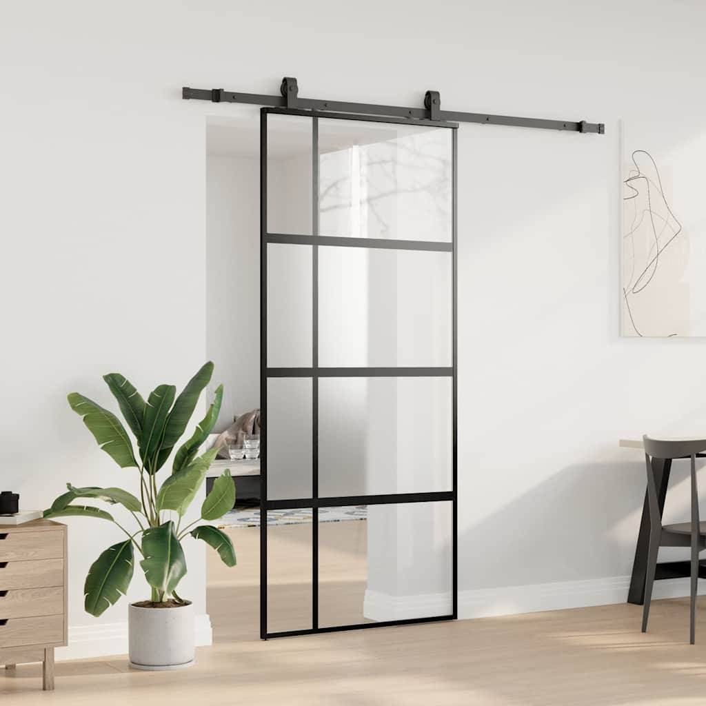 vidaXL Schiebetür mit Beschlag Schwarz 90x205 cm Hartglas