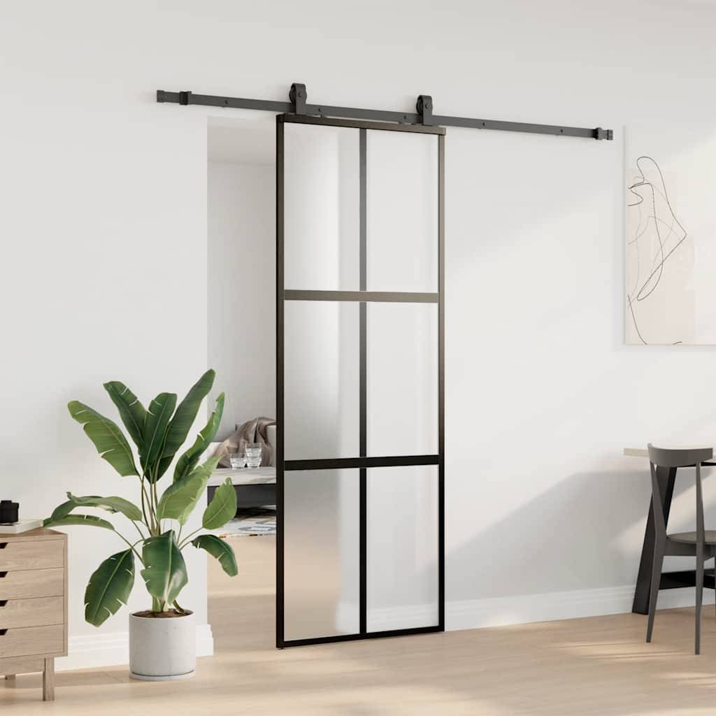 vidaXL Schiebetür mit Beschlag Schwarz 76x205 cm Hartglas
