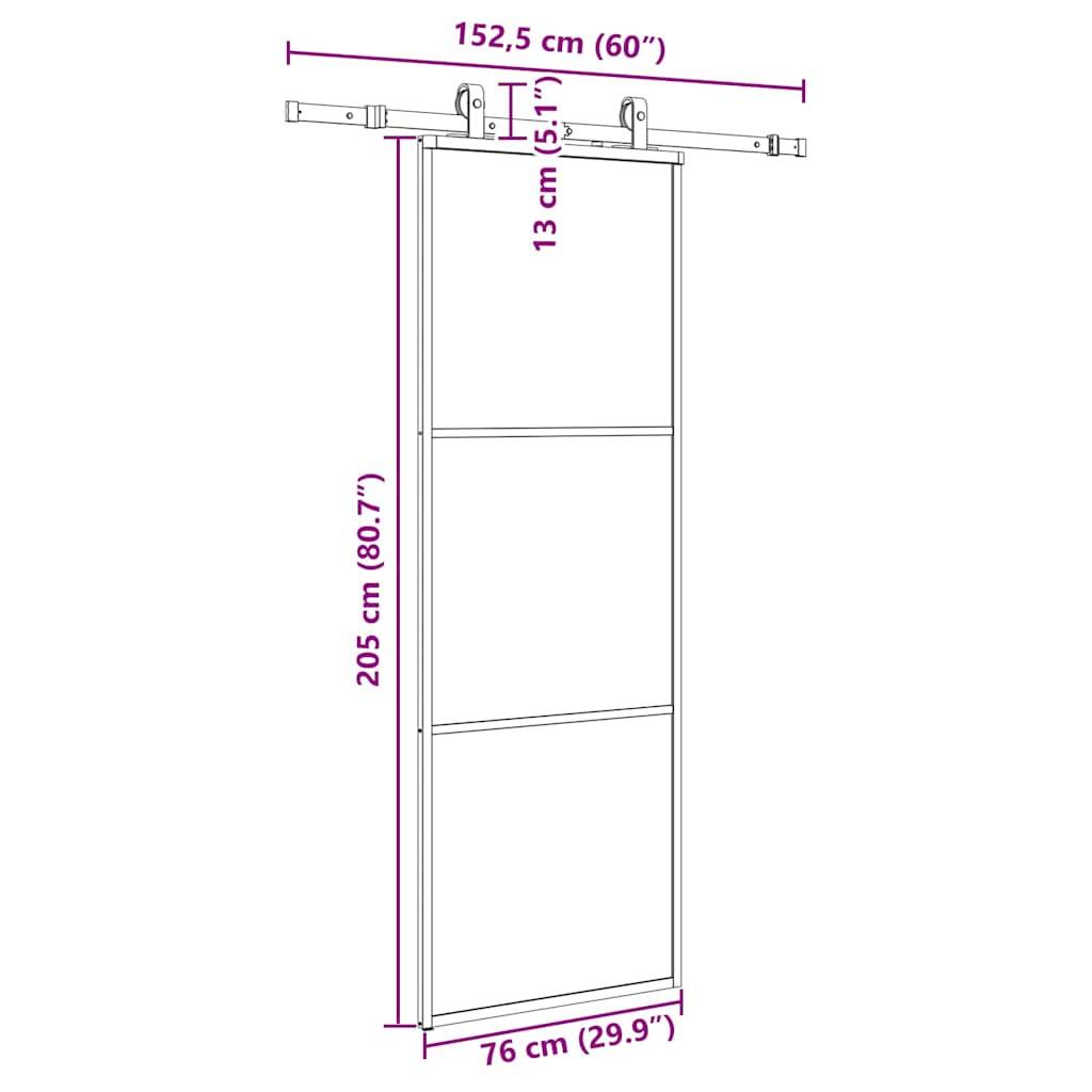 vidaXL Schiebetür mit Beschlag Schwarz 76x205 cm ESG-Glas