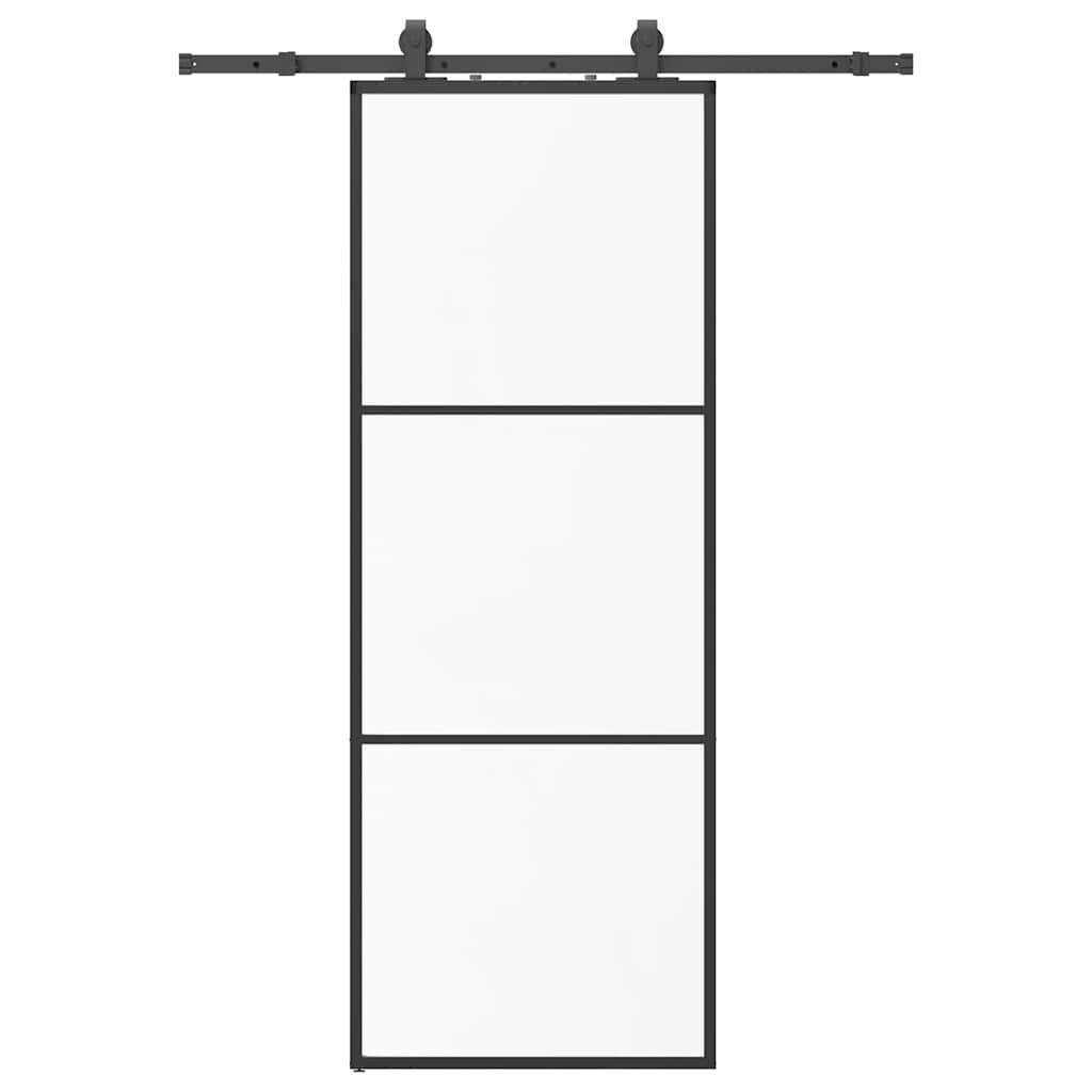 vidaXL Schiebetür mit Beschlag Schwarz 76x205 cm ESG-Glas