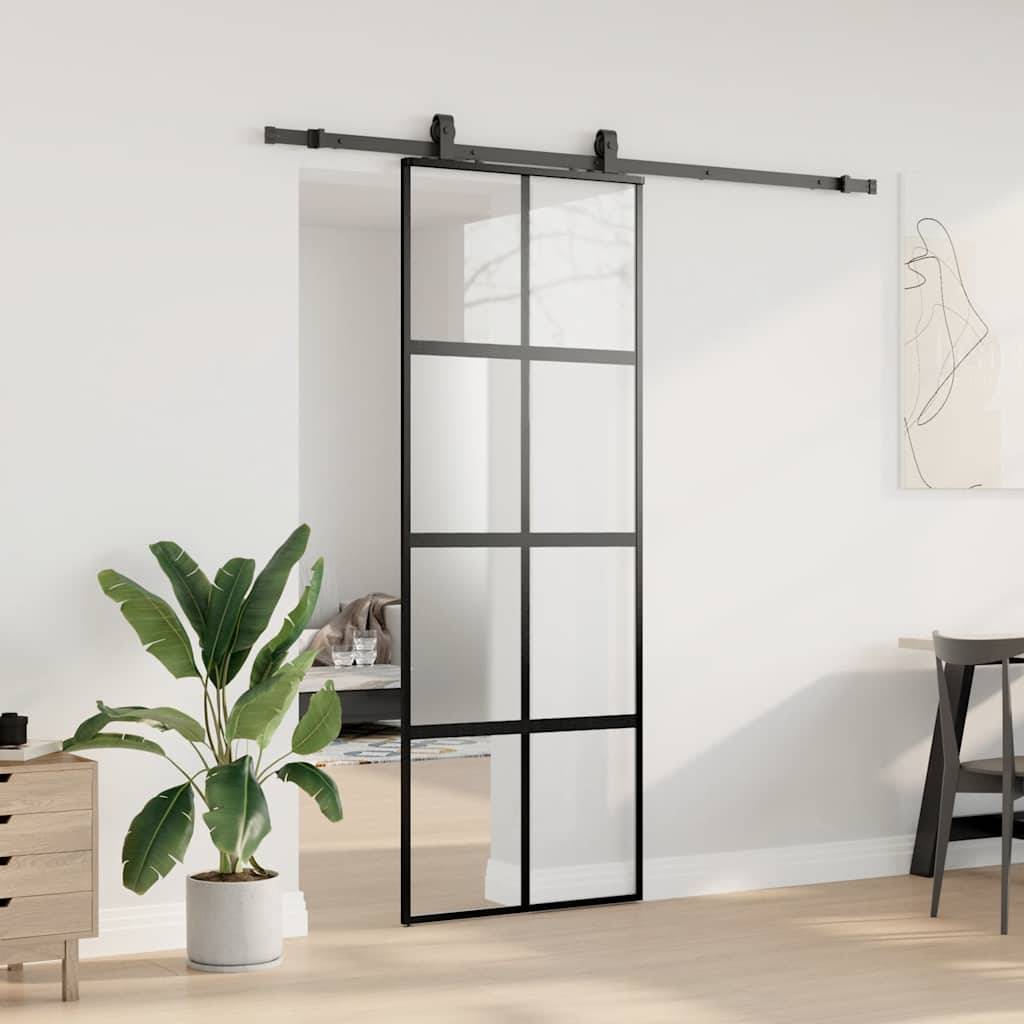 vidaXL Schiebetür mit Beschlag Schwarz 76x205 cm Hartglas