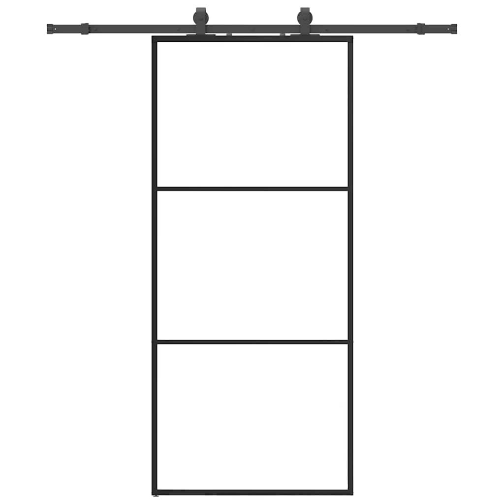 vidaXL Schiebetür mit Beschlag Schwarz 90x205 cm ESG-Glas