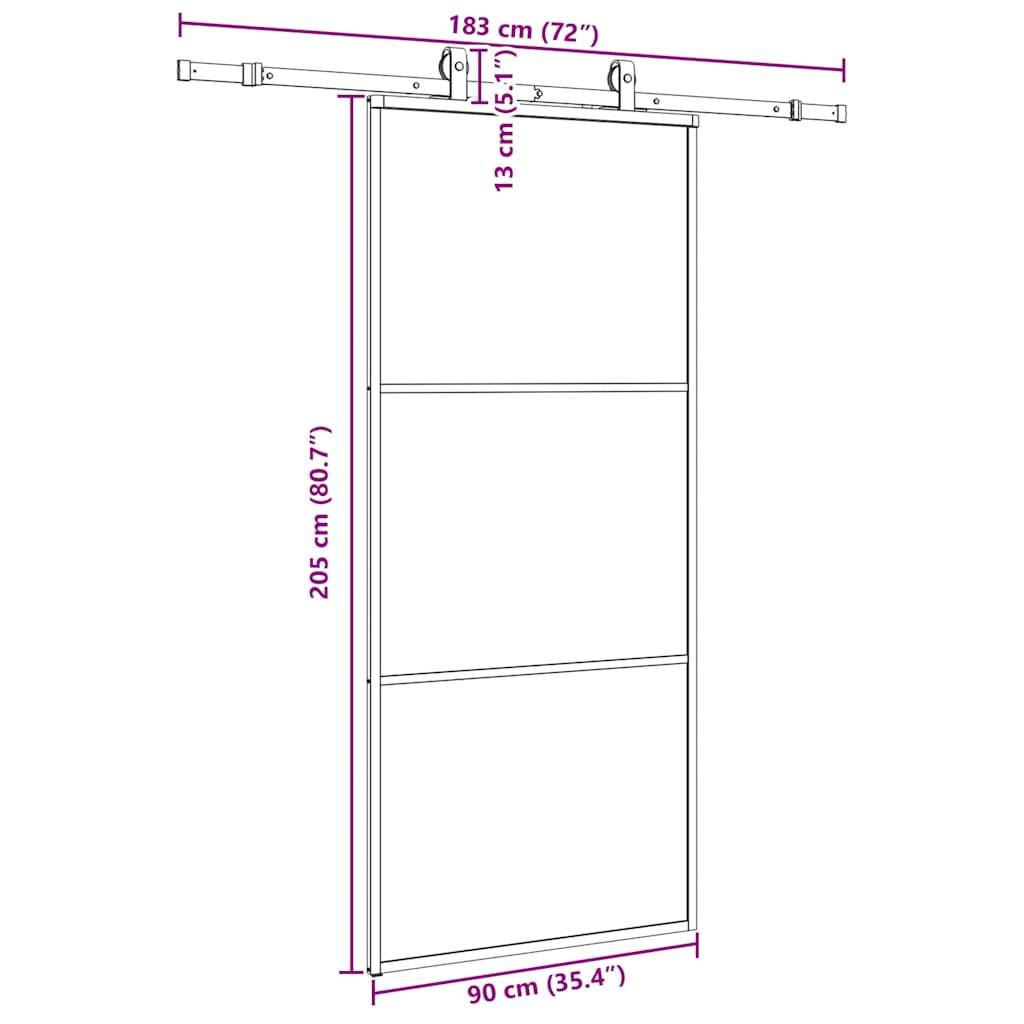 vidaXL Schiebetür mit Beschlag Schwarz 90x205 cm ESG-Glas