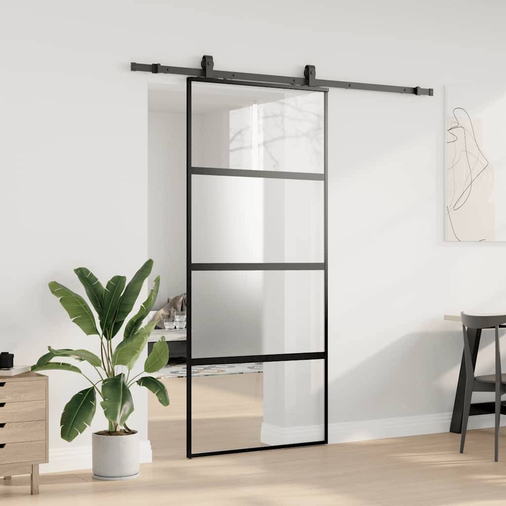 vidaXL Schiebetür mit Beschlag Schwarz 90x205 cm Hartglas