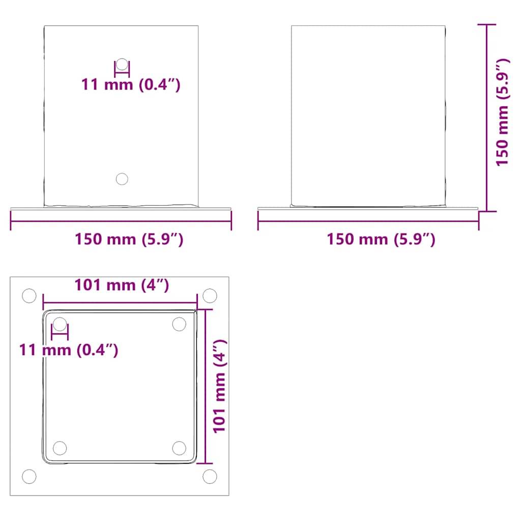 vidaXL Pfostenträger Quadrat 12 Stk. 101x101mm Stahl Pulverbeschichtet