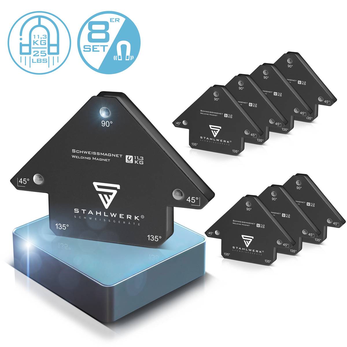 STAHLWERK 8er Schweißwinkel Set Magnet 11,3kg 25lbs Schweißmagnet
