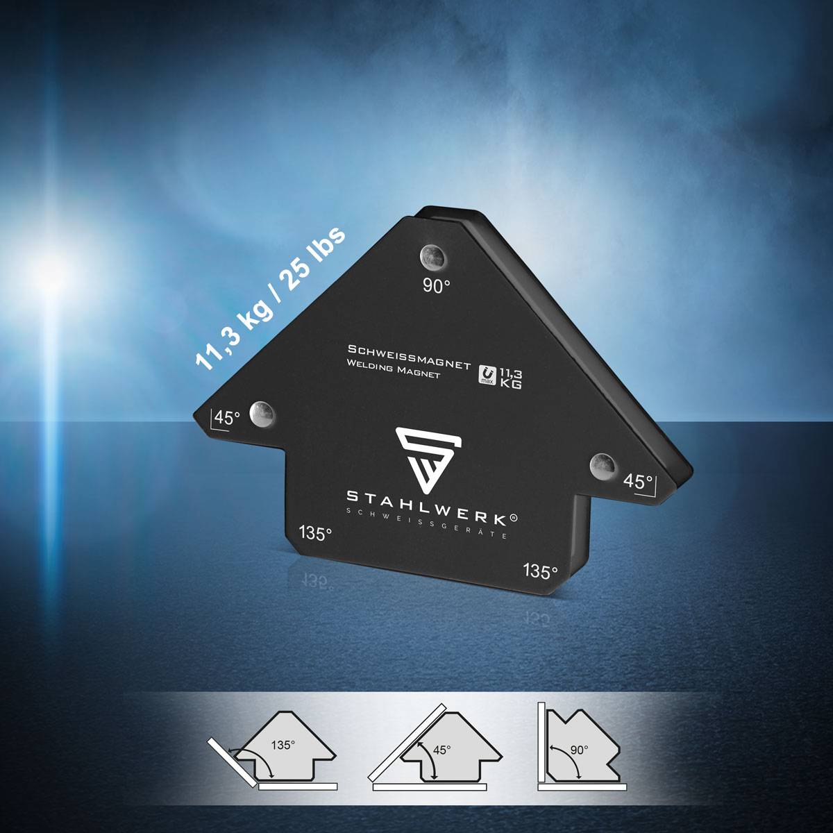 STAHLWERK 12er Set Schweißwinkel Magnet 11,3kg 25lbs Schweißmagnet