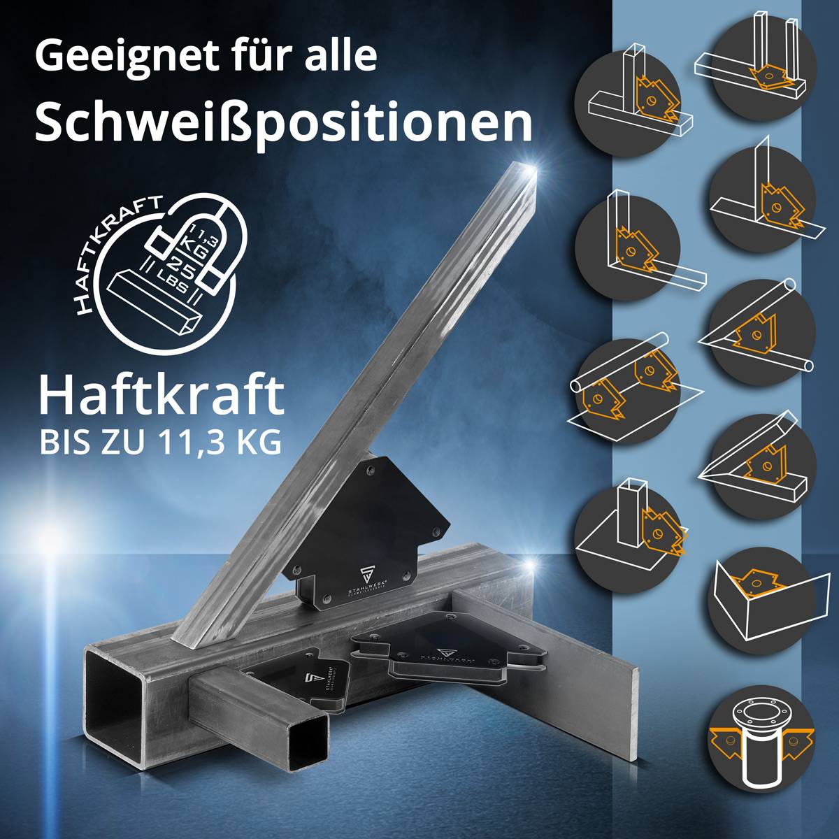 STAHLWERK 12er Set Schweißwinkel Magnet 11,3kg 25lbs Schweißmagnet