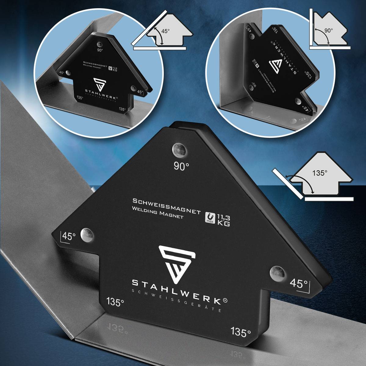 STAHLWERK 8er Schweißwinkel Set Magnet 11,3kg 25lbs Schweißmagnet