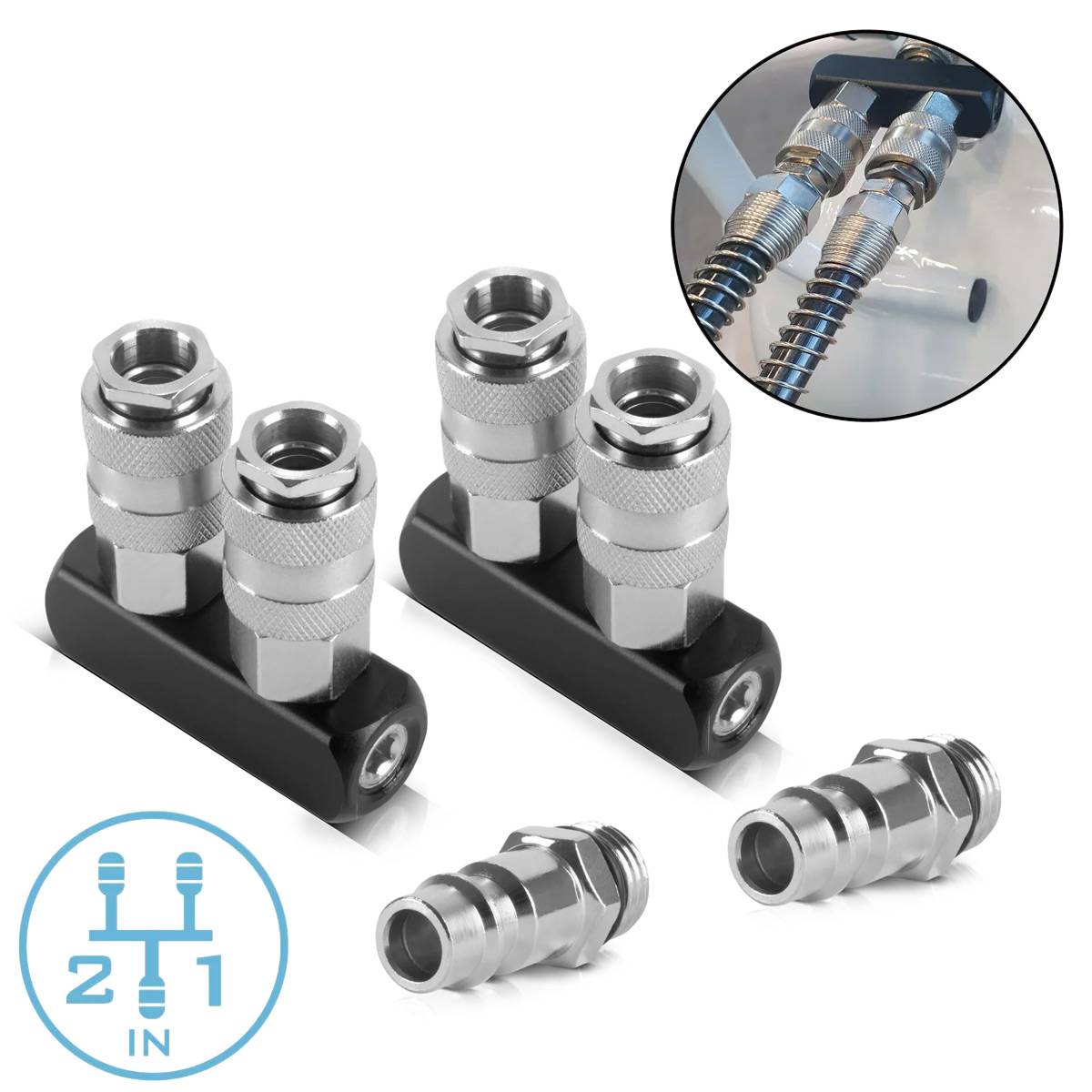 STAHLWERK 2 x 2-fach Druckluft-Verteiler bis 35 bar mit Schnellkupplung 1/4 Zoll