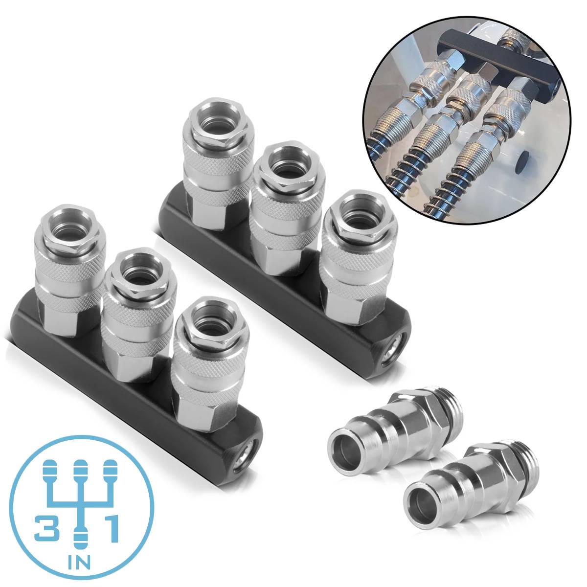 STAHLWERK 2 x 3-fach Druckluft-Verteiler bis 35 bar mit Schnellkupplung 1/4 Zoll