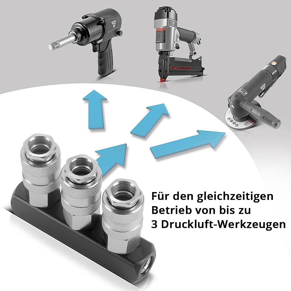 STAHLWERK 2 x 3-fach Druckluft-Verteiler bis 35 bar mit Schnellkupplung 1/4 Zoll