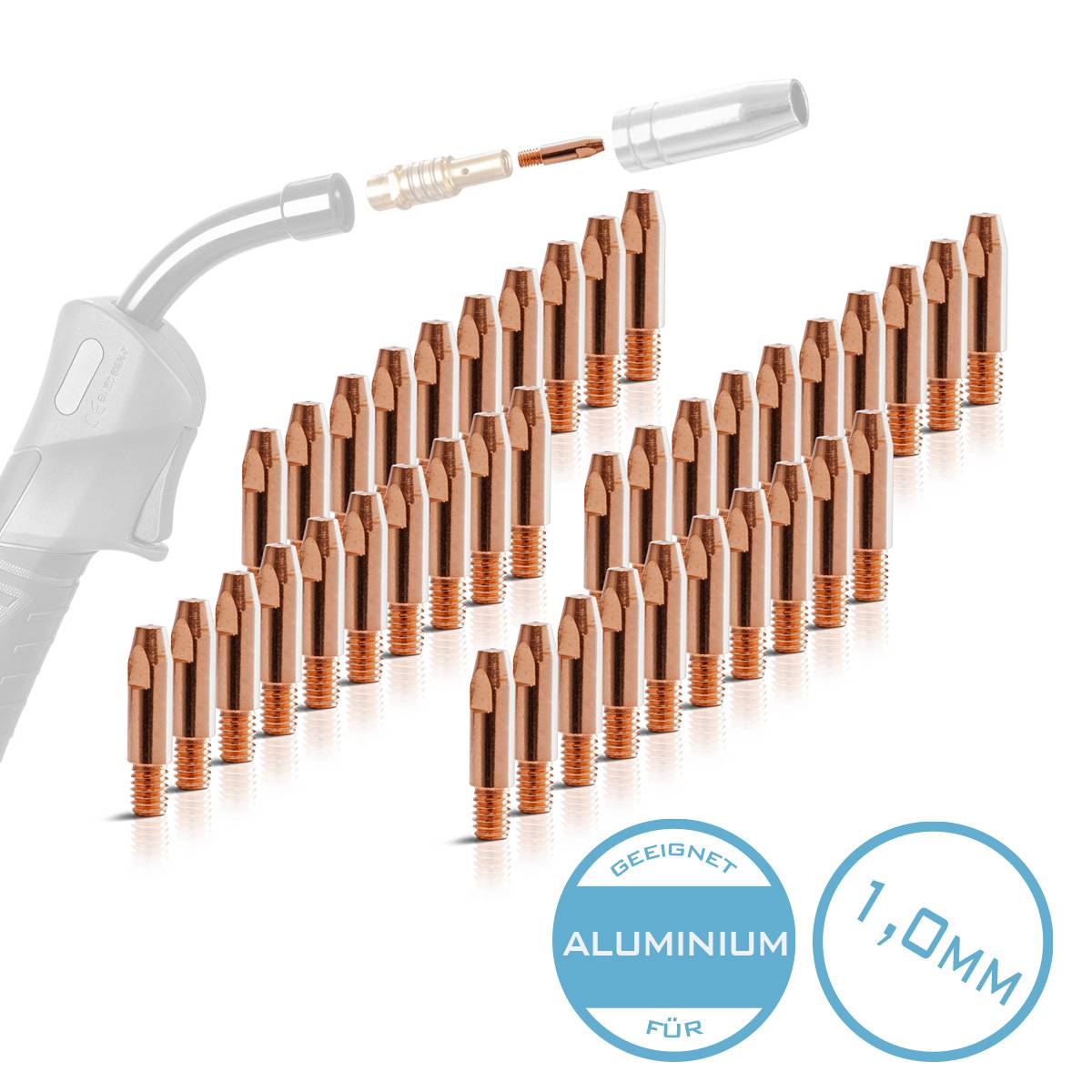 STAHLWERK 2 x Stromdüsen für Aluminium AK25 MB25 MIG MAG M6x28 1,0 mm