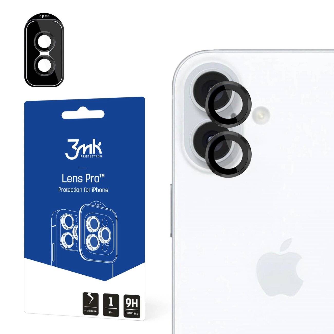 3mk Lens Protection Pro Kameraabdeckung schwarzem Rahmen iPhone 16/16 Plus