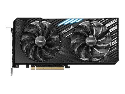 Eine schwarze Grafikkarte mit zwei Kühlventilatoren, die mit „Challenger