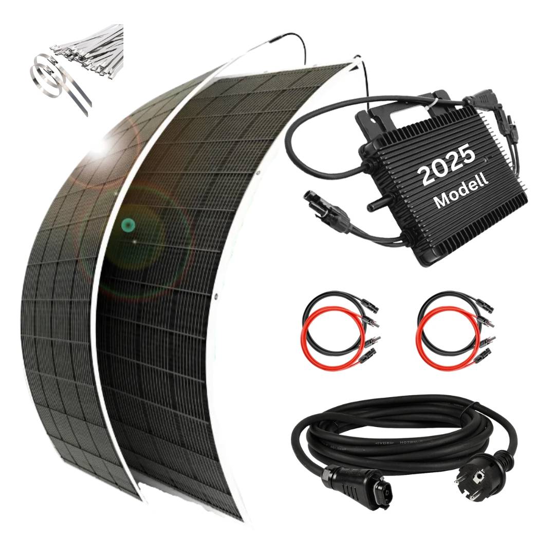 MyVoltaics® Balkonkraftwerk ultraleicht, MyUltraleicht 620 Watt, 2 flexible Module je 5kg, Hoymiles WR WLAN Komplettset, 10m